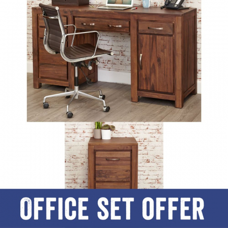 Mayan Solid Walnut Large Desk And Filing Cabinet Package